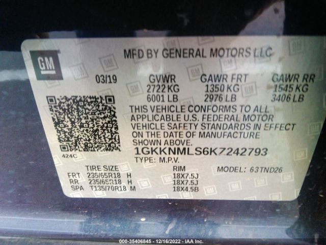 1GKKNMLS6KZ242793 GMC ACADIA SLT