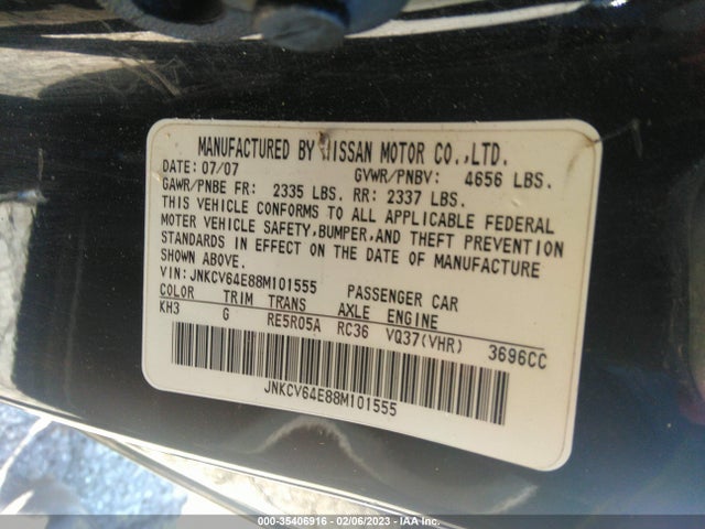 2008 INFINITI G37 COUPE JOURNEY VIN: JNKCV64E88M101555