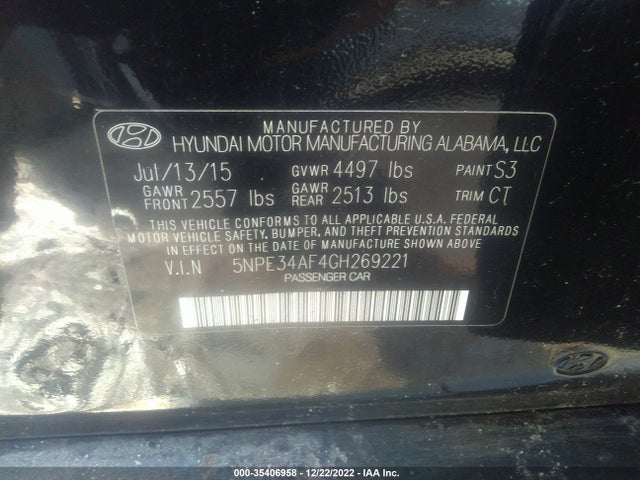 2016 HYUNDAI SONATA 2.4L SPORT VIN: 5NPE34AF4GH269221