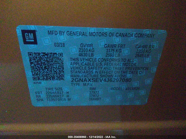 Chevrolet EQUINOX LT 2018 2GNAXSEV4J6297080 Image 9