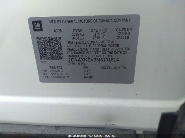 Chevrolet EQUINOX LT 2021 2GNAXKEV3M6101814 Image 9