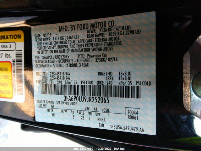 2018 Ford Fusion, VIN: 3FA6P0LU9JR252065