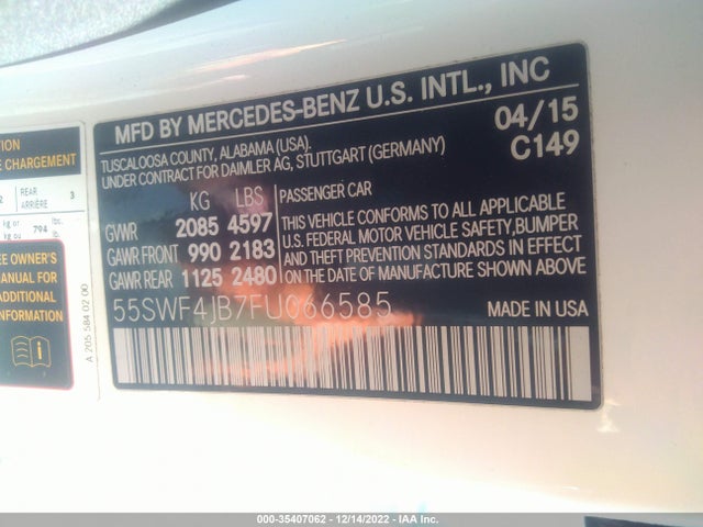 2015 MERCEDES-BENZ C-CLASS C 300 VIN: 55SWF4JB7FU066585