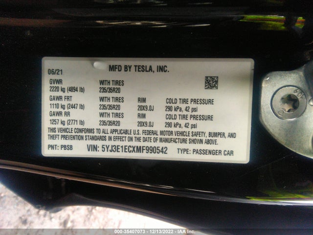 Tesla Model 3 Performance 2021 5YJ3E1ECXMF990542 Image 9
