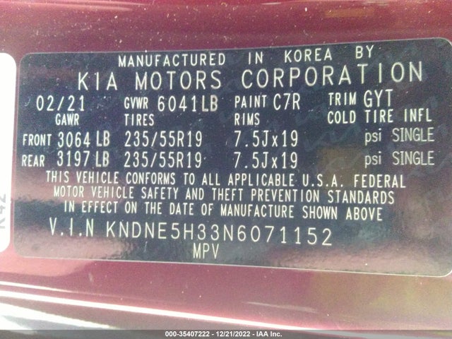 2022 Kia Carnival, VIN: KNDNE5H33N6071152