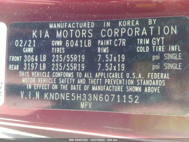 KNDNE5H33N6071152 KIA Carnival Sx Prestige