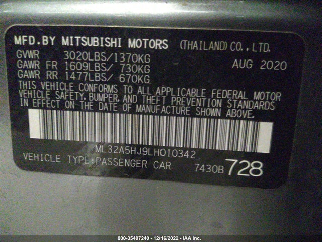 Mitsubishi Mirage 2020 ML32A5HJ9LH010342 Image 10