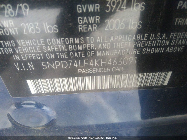 Hyundai ELANTRA SE 2019 5NPD74LF4KH463091 Image 9