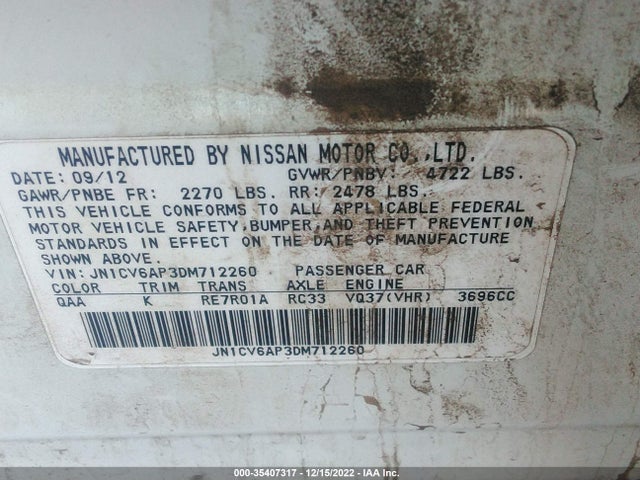 2013 INFINITI G37 SEDAN JOURNEY VIN: JN1CV6AP3DM712260