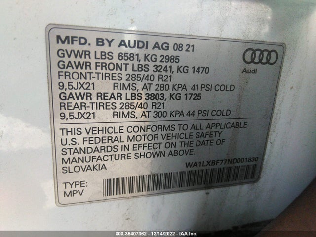 2022 Audi Q7, VIN: WA1LXBF77ND001830