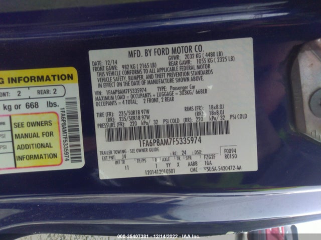 2015 Ford Fastback, VIN: 1FA6P8AM7F5335974
