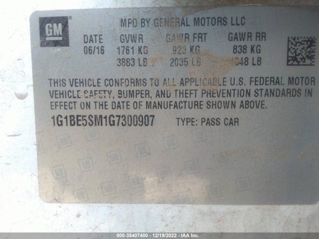 2016 Chevrolet Cruze, VIN: 1G1BE5SM1G7300907