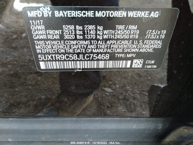 2018 BMW X3 XDRIVE30I VIN: 5UXTR9C58JLC75468