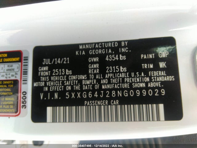 2022 Kia K5, VIN: 5XXG64J28NG099029