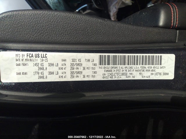 2015 DODGE DURANGO R/T VIN: 1C4SDJCT5FC188532