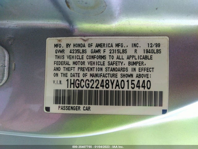 2000 HONDA ACCORD CPE LX VIN: 1HGCG2248YA015440