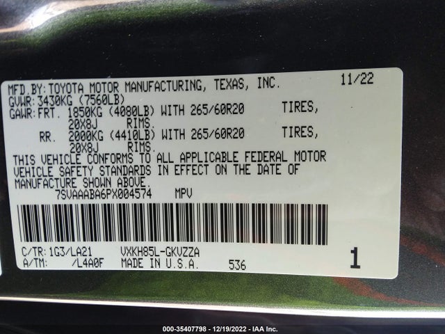2023 Toyota Sequoia, VIN: 7SVAAABA6PX004574