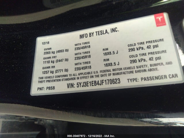 Tesla Model 3 Long Range 2018 5YJ3E1EB4JF170623 Image 10
