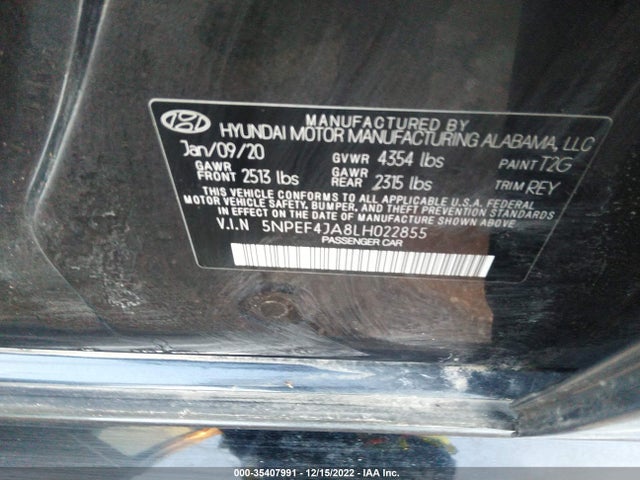 2020 HYUNDAI SONATA SEL VIN: 5NPEF4JA8LH022855