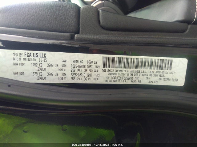 2015 JEEP GRAND CHEROKEE LIMITED VIN: 1C4RJEBG3FC232031