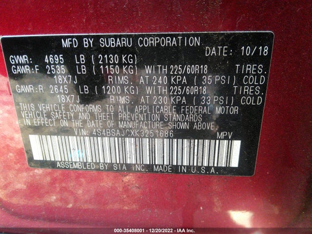 2019 Subaru Outback, VIN: 4S4BSAJCXK3251686