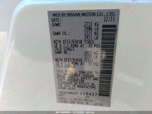 Infiniti QX60 2015 5N1AL0MN1FC558427 Image 10