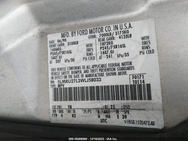 Lincoln Navigator 1998 5LMRU27L3WLJ58033 Image 10