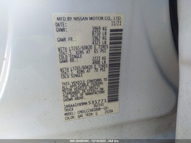 2021 Nissan Titan, VIN: 1N6AA1FB9MN535771