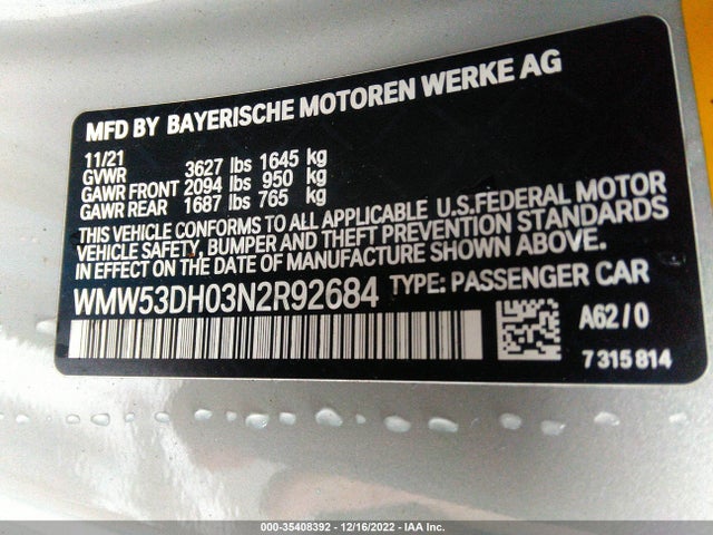 WMW53DH03N2R92684 Mini Hardtop 2 Door Cooper S