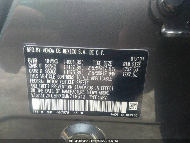 2021 Honda HR-V, VIN: 3CZRU5H70MM718543