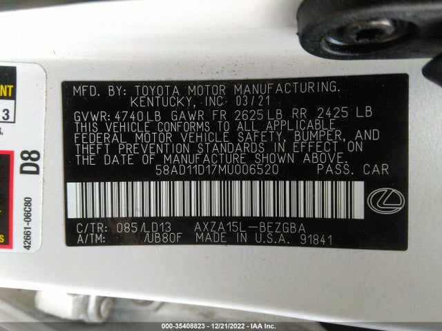 2021 Lexus ES, VIN: 58AD11D17MU006520