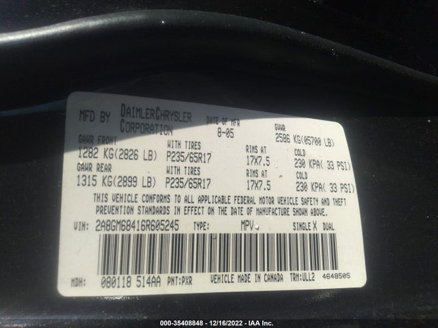 Chrysler Pacifica 2006 2A8GM68416R605245 Image 10
