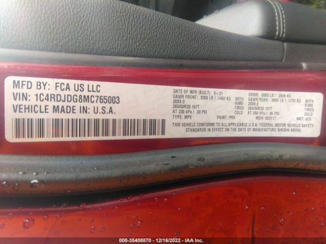 1C4RDJDG8MC765003 Dodge Durango Gt Plus
