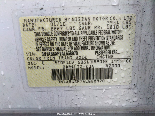 2010 NISSAN SENTRA 2.0 S VIN: 3N1AB6AP7AL658970