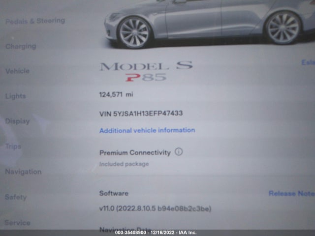 Tesla Model S 60 Kwh Battery/p85 2014 5YJSA1H13EFP47433 Image 8