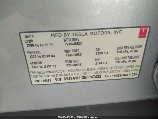 Tesla Model S 60 Kwh Battery/p85 2014 5YJSA1H13EFP47433 Image 10