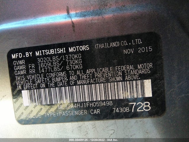 ML32A4HJ1FH059498 Mitsubishi Mirage Es/rf