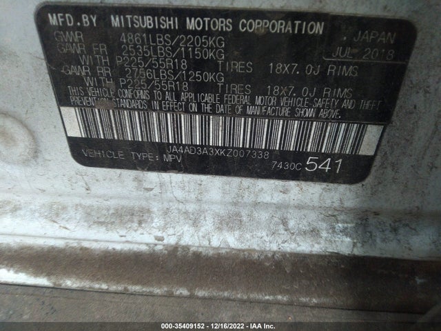 JA4AD3A3XKZ007338 Mitsubishi Outlander Se/sel/le