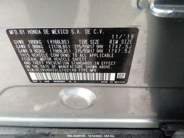 2020 Honda HR-V, VIN: 3CZRU6H32LG702148