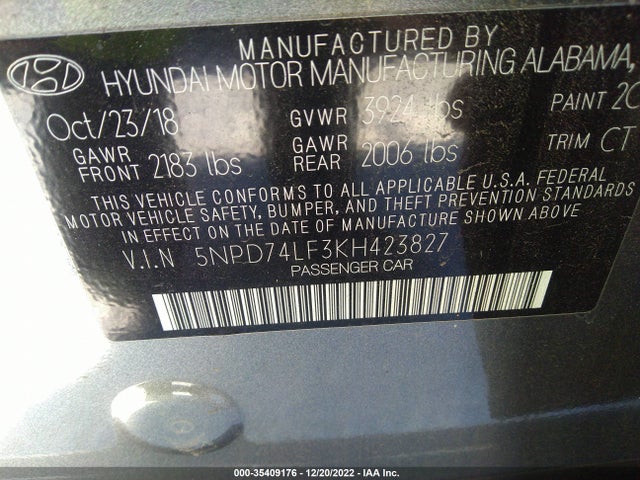 Hyundai ELANTRA SE 2019 5NPD74LF3KH423827 Image 9