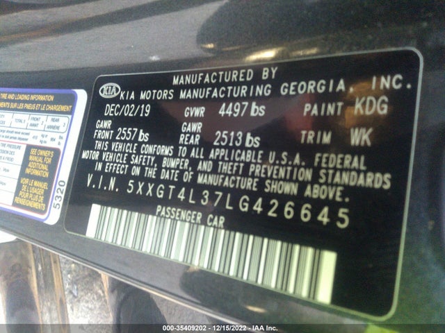 KIA Optima S 2020 5XXGT4L37LG426645 Image 9