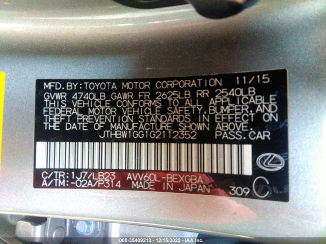 2016 Lexus ES, VIN: JTHBW1GG1G2112352