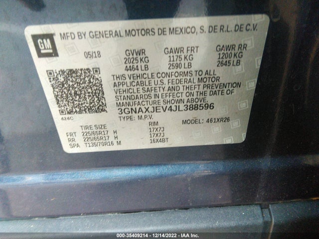 Chevrolet EQUINOX LT 2018 3GNAXJEV4JL388596 Image 9