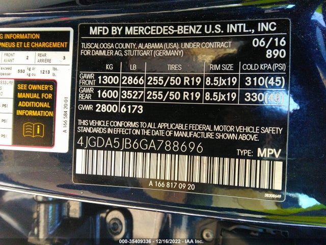 2016 Mercedes-Benz GLE-Class, VIN: 4JGDA5JB6GA788696