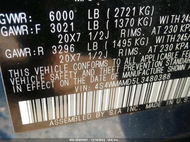 Subaru Ascent Limited 2020 4S4WMAMD5L3480388 Image 9