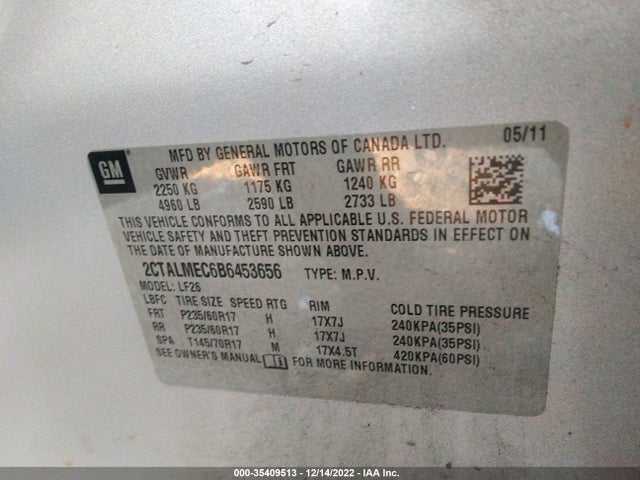 2011 GMC TERRAIN SLE-1 VIN: 2CTALMEC6B6453656