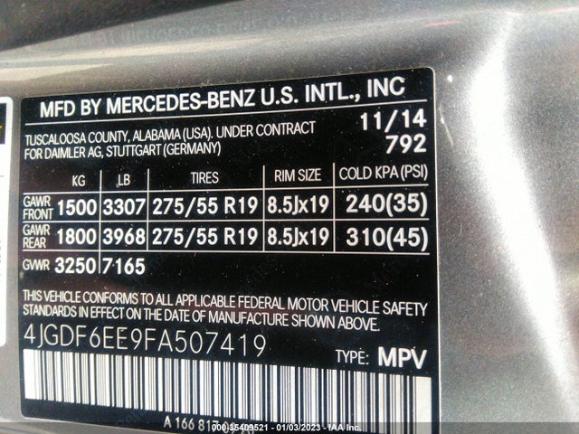 2015 Mercedes-Benz GL-Class, VIN: 4JGDF6EE9FA507419