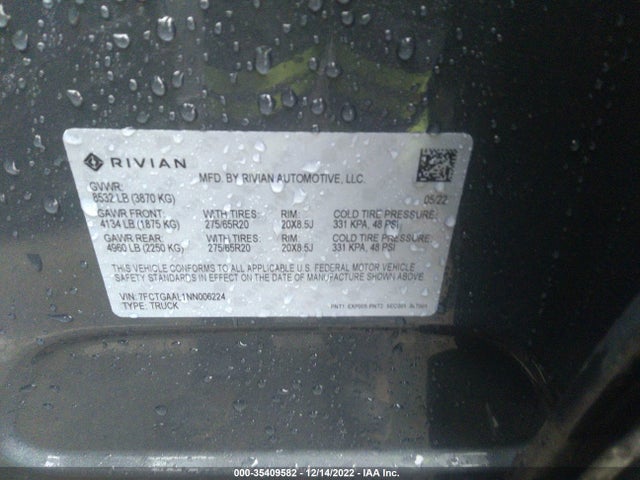 2022 Rivian R1T, VIN: 7FCTGAAL1NN006224