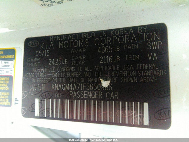 2015 Kia Optima, VIN: KNAGM4A71F5650986