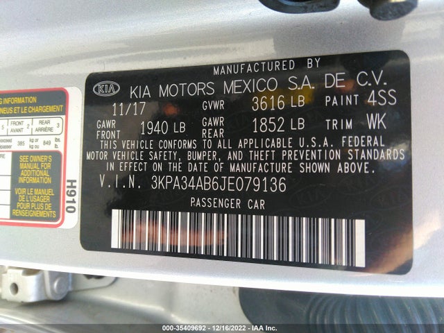 2018 Kia Rio, VIN: 3KPA34AB6JE079136